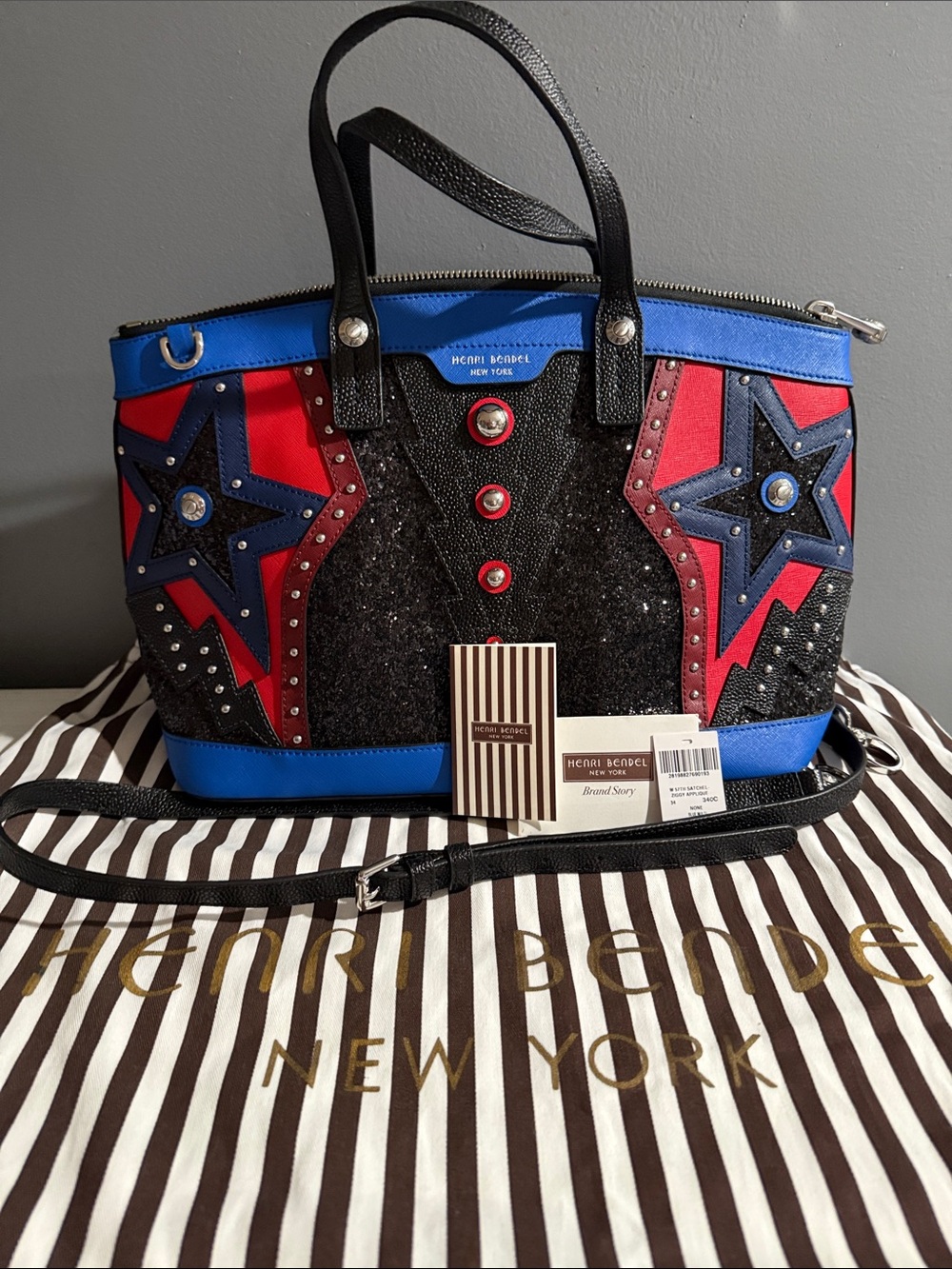 Henri Bendel Ziggy satchel West 57th $550 with branded, dust bag, and car tags